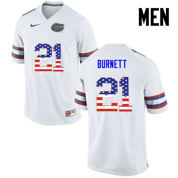 Florida Gators Men #21 McArthur Burnett College Football USA Flag Fashion White